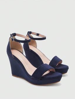 IRUSSH - Women Twilight Navy Suede Covered Wedges Heels