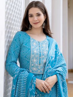 Vaamsi - Blue Viscose Rayon Bandhani Embroidered Straight Kurta Pants with Dupatta (Set of 3)