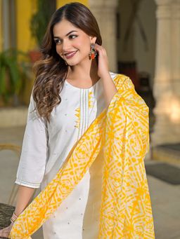 Vaamsi - Ahika Women Yellow Rayon Blend Embroidered Kurta with Pant and Dupatta (Set of 3)