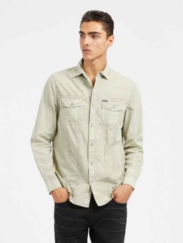 Guess - Hazel Wood Solid Spread Collar Full Sleeve Casual Shirt