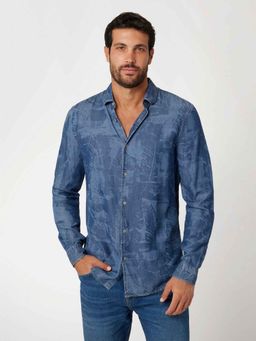 Guess - Indigo Palms Printed Spread Collar Full Sleeve Sunset Casual Shirt
