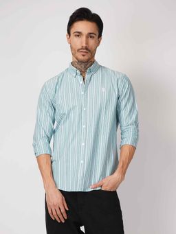 Red Tape - Men Green Oxford Pure Cotton Button Down Striped Casual Shirt