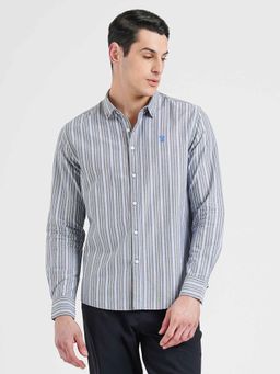 Red Tape - Men Dark Grey Pure Cotton Button Down Oxford Stripe Casual Shirt