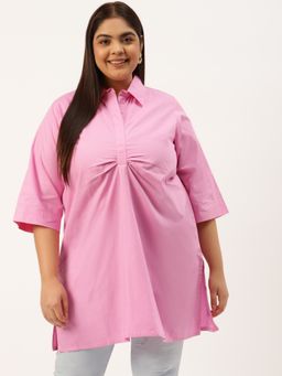 theRebelinme - Plus Size Womens Pink Cotton Longline Shirt