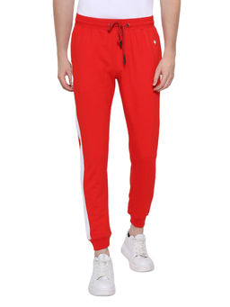 AM SWAN - Cotton Rich Lycra Joggers With Contrast Tape In Red