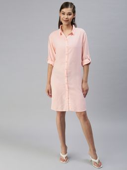 SHOWOFFFF - Women Solid Peach Shirt Dress