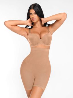 Shop The Edit - Beige Solid Nylon Thigh Shaper