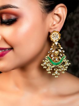 AG'S - Aaradhya Green Stoneds Gold & Silver Plated Kundan Earring