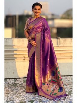 Mysilklove - Purple Woven Tissue Paithani Saree With Unstitched Blouse