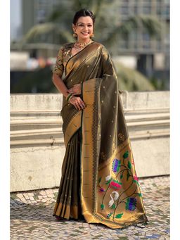 Mysilklove - Green Woven Tissue Paithani Saree With Unstitched Blouse