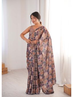 Lush Glam - Multi-Color Printed Mirror Work Saree With Unstitched Blouse