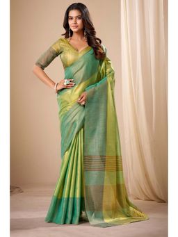 Mysilklove - Green Handloom Tissue Saree With Unstitched Blouse