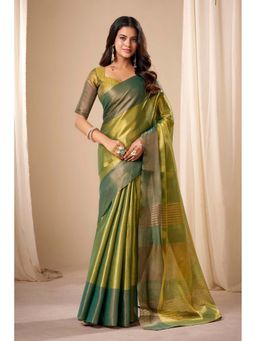Mysilklove - Green Handloom Tissue Saree With Unstitched Blouse