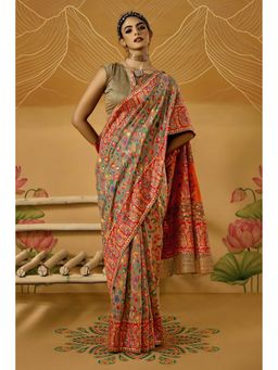 Mysilklove - Brown Kashmiri Handloom Jamewar Saree With Unstitched Blouse