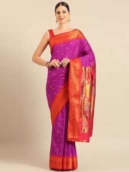VARKALA SILK SAREES - Purple Soft Silk Paithani Saree with Unstitched Blouse