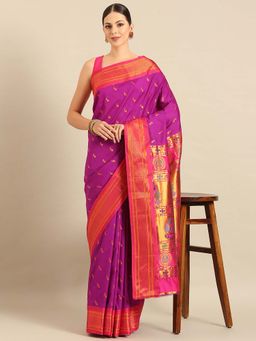 VARKALA SILK SAREES - Purple Soft Silk Paithani Saree with Unstitched Blouse