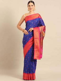 VARKALA SILK SAREES - Blue Soft Silk Paithani Saree with Unstitched Blouse