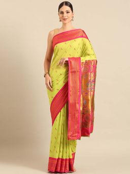 VARKALA SILK SAREES - Green Soft Silk Paithani Saree with Unstitched Blouse