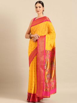 VARKALA SILK SAREES - Gold Soft Silk Paithani Saree with Unstitched Blouse
