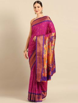 VARKALA SILK SAREES - Magenta Soft Silk Paithani Saree with Unstitched Blouse