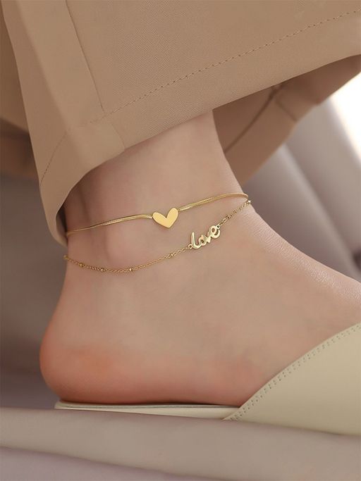 Yellow Chimes Gold-Plated Heart Love Charm Anklet