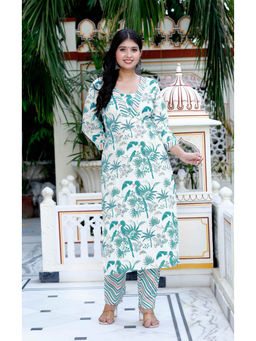 Doriyaan - Womens Cotton Light Green Printed Style Kurta and Pants (Set of 2)