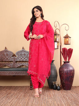 Varanga - Women French Knot Kurta and Pants with Embroidered Dupatta (Set of 3)