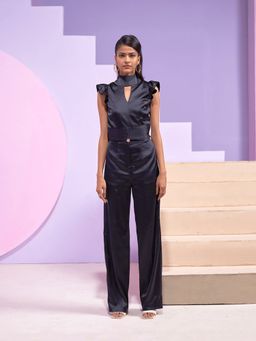 ETE - Zeta Co-rd Set-black High-neck Bustier With Keyhole And Draped Waist Band And Pants (set Of 3)