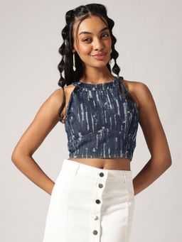 Belliskey - Women Dark Blue Denim Sleeveless Crop Top