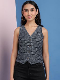 Belliskey - Women Blue Sleeveless Denim Waistcoat Top