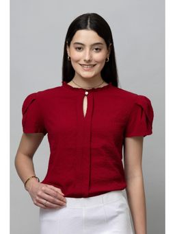 PURYS - Petal Sleeves Top Maroon