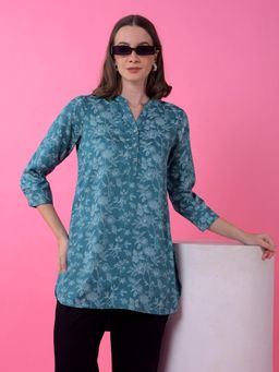 CRIMSOUNE CLUB - Women Blue Floral Print V-Neck Top