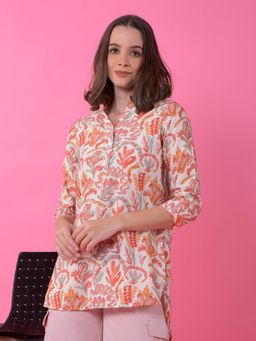 CRIMSOUNE CLUB - Women Orange Floral Print V-Neck Top