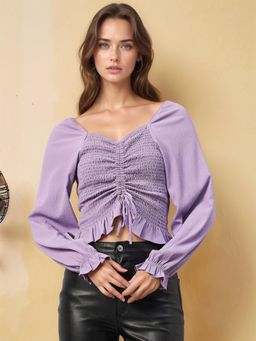 RARE - Women Casual Lavender Colour Sweetheart Neck Solid Regular Top