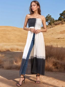 RARE - Women Colorblocked Off White Colour Strapless Maxi Semi Sheer Top