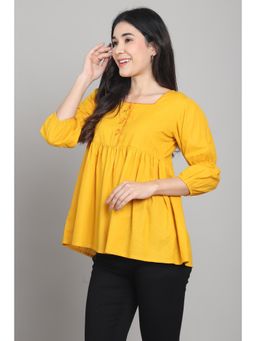 Rajnandini - Women Yellow Pure Cotton Solid Short Top