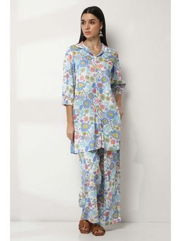 Rangriti - Blue Collar Neck Floral Kurta with Pant (Set of 2)