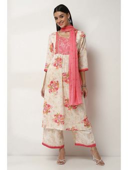 Rangriti - Peach Round Neck Embellished/Sequined Kurta with Pant and Dupatta (Set of 3)