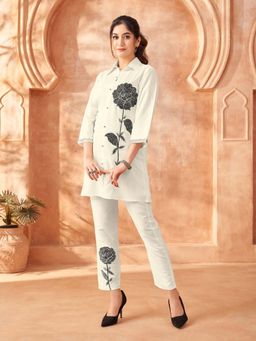 KAFTANIZE - Off Collar Neck Embroidered Top with Trouser