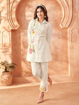 KAFTANIZE - Collar Neck Embroidered Top with Trouser (Set of 2)