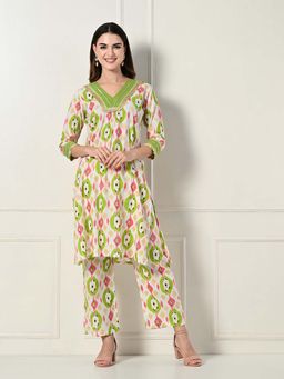Laado - Green V-Neck Printed Kurta with Pant (Set of 2)
