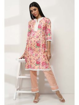 Rangriti - Pink Round Neck Printed Kurta with Pant (Set of 2)