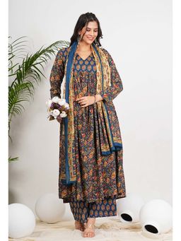 Vbuyz - Grey V-Neck Printed Kurta with Palazzo and Dupatta (Set of 3)