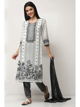 Rangriti - Black Round Neck Printed Kurta with Pant and Dupatta (Set of 3)