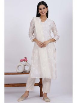 W - V-Neck Embroidered Kurta with Pant and Dupatta (Set of 3)