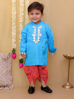 KID1 - Blue Kurta with Floral Dhoti (Set of 2)