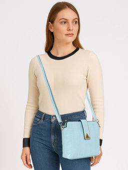ESBEDA - Light Blue Color Vegan Leather Embossed Sling Bag