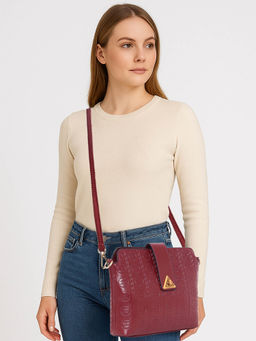 ESBEDA - Maroon Color Vegan Leather Embossed Sling Bag