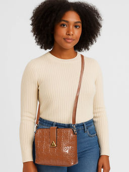 ESBEDA - Tan Color Vegan Leather Embossed Sling Bag