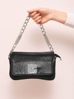 ESBEDA - Black Color Crinkle-Textured Sling Bag for Women